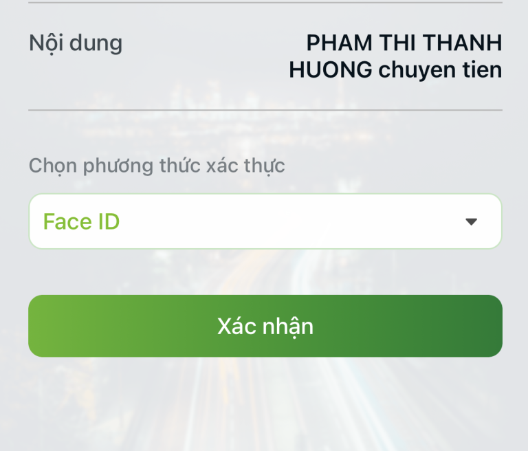 chuyển tiền Vietcombank xác thực Face ID