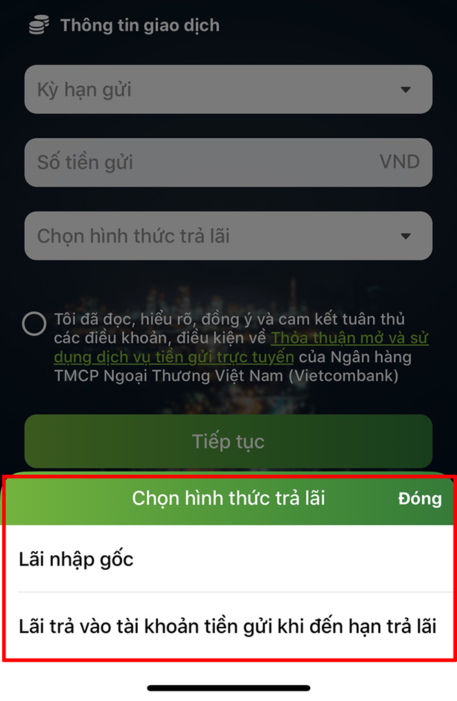 Cách gửi tiết kiệm online Vietcombank 5