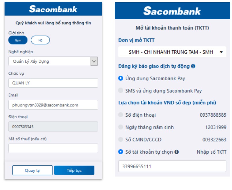 Cách mở tài khoản số đẹp Sacombank trên ZaloPay