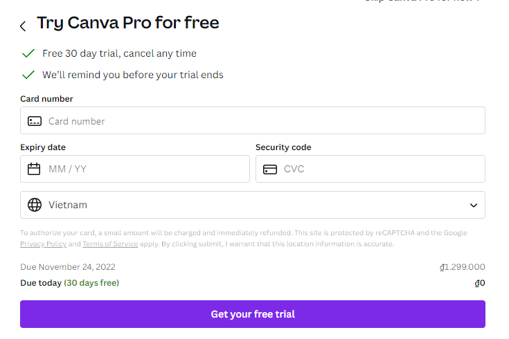 đăng ký tài khoản Canva Pro miễn phí dùng thử