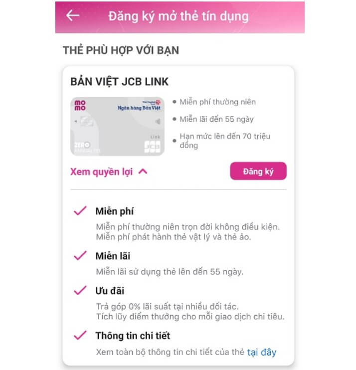 cách mở thẻ tín dụng Bản Việt JCB Link