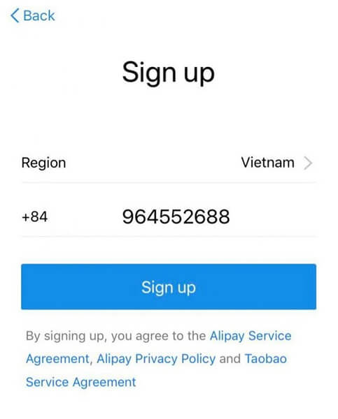 Cách tạo tài khoản Alipay trên điện thoại 2