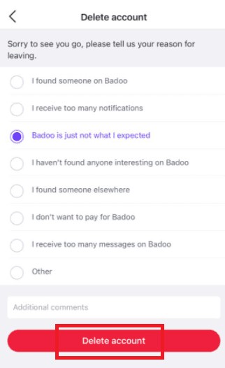 đóng tài khoản Badoo trên điện thoại iPhone