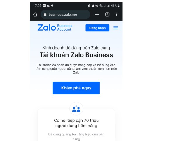 Mở tài khoản Business Zalo